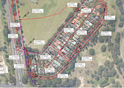 catchment area plan showing collection of run-off stormwater volume
