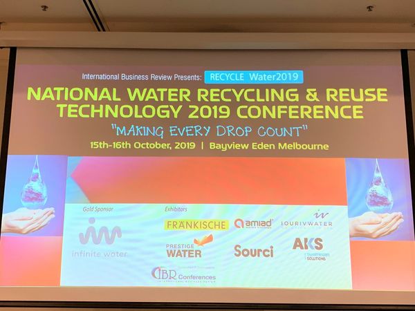 National Water Recycling and Reuse Technology 2019 Conference poster projected onto a screen